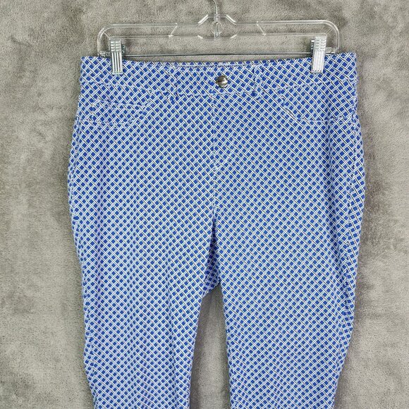 Women's Blue & White Rafaella Comfort Geometric Patterned Pants Stretch Size 10 - Picture 4 of 13